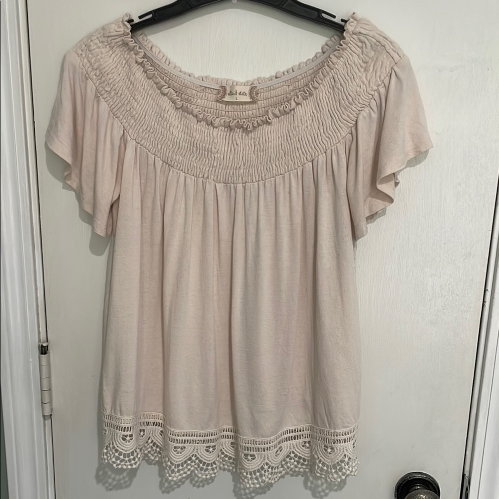 Altar'd State White Flutter Sleeve Smocked Blouse